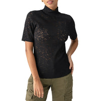 SANCTUARY LACE MOCK NECK SHORT SLEEVE TOP