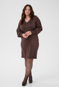 KAFFE CURVE DRESS KNIT V NECK GLITTR