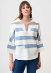 RIBKO SWEATER STRIPE BOXY ZIP COLLAR