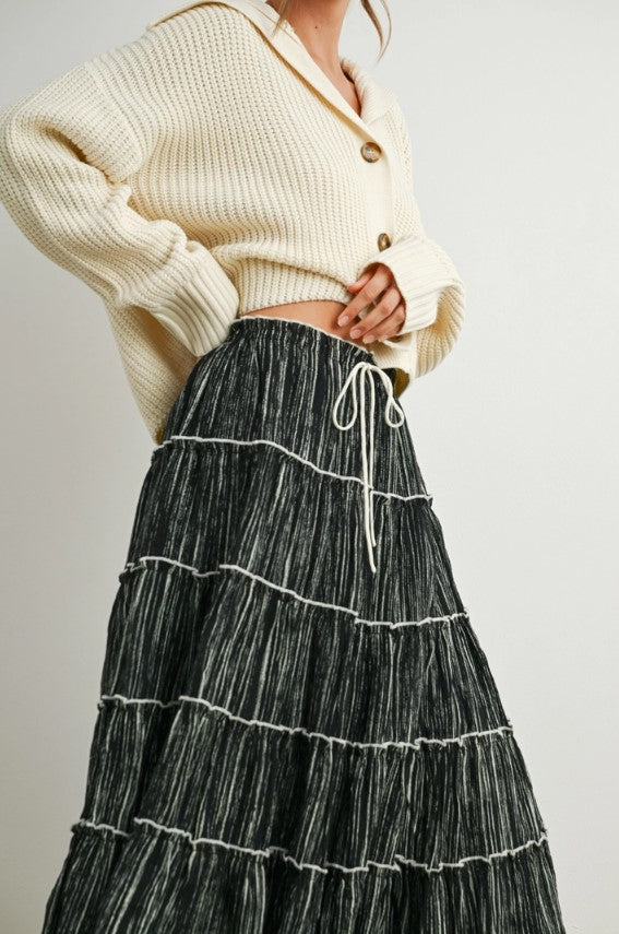 TIERED RUFFLED FLOWY MAXI TIE FRONT SKIRT