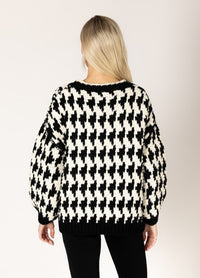 LYLA SWEATER HOUNDSTOOTH KNIT CARDIGAN