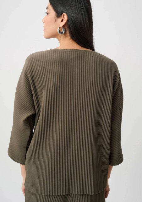 JOSEPH RIBKOFF PLEATED SCUBA CREPE ZIPPERED NECK TOP