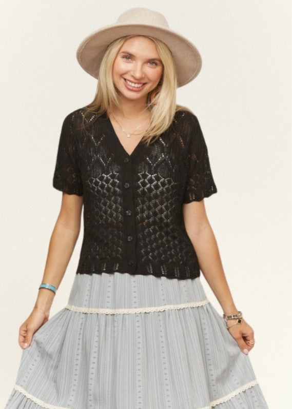 SHORT SLEEVE CROCHET CARDIGAN