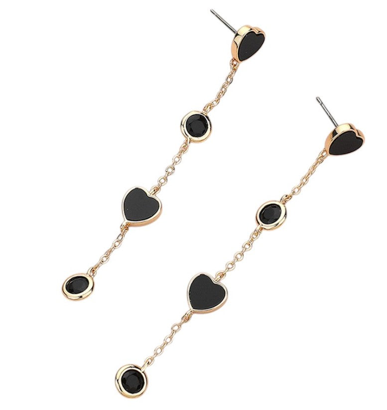 HEART CIRCLE DROP EARRING IN BLACK