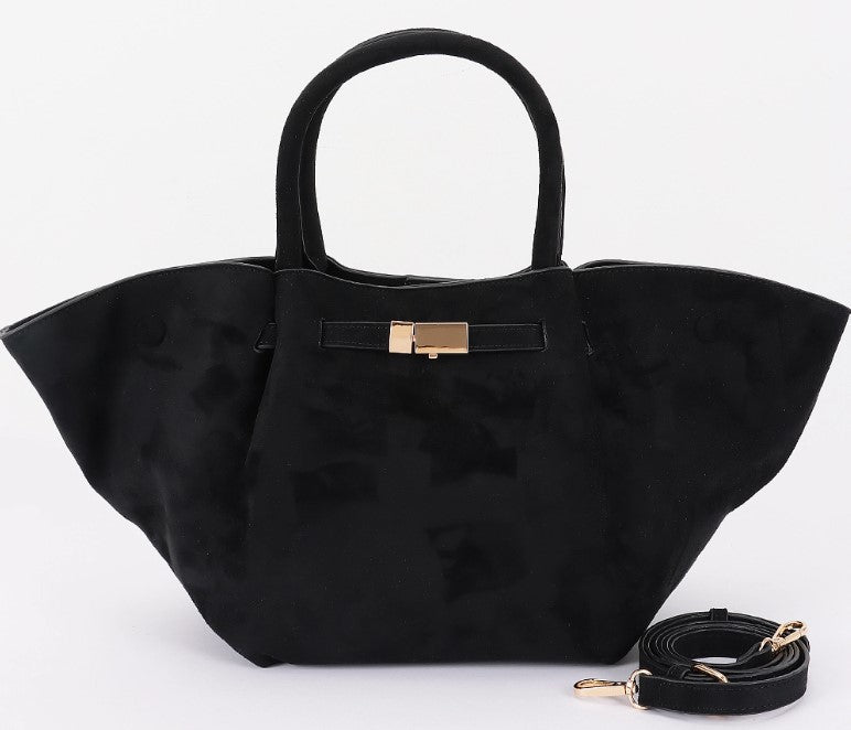 GOLD BUCKLE SUEDE FEEL TOTE BAG
