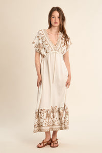 MOLLY DRESS LONG EMBROIDERED FLUTTER SLV