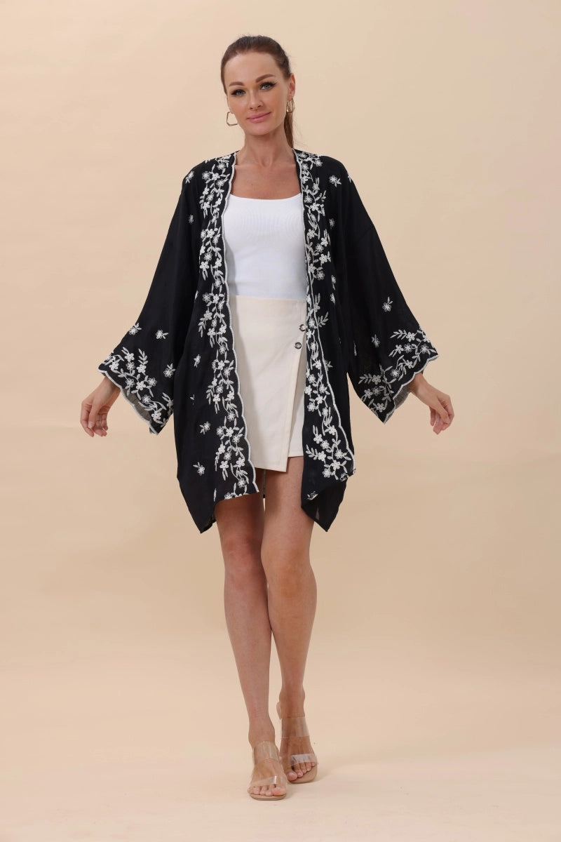 FLORAL EMB CARDI BLACK