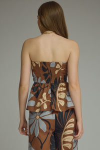 MULTI FLORAL STRAPLESS TOP WITH FRONT TIE