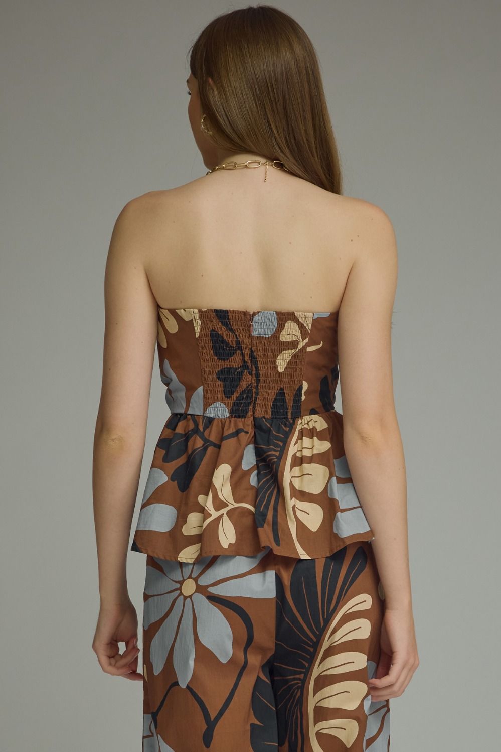 MULTI FLORAL STRAPLESS TOP WITH FRONT TIE