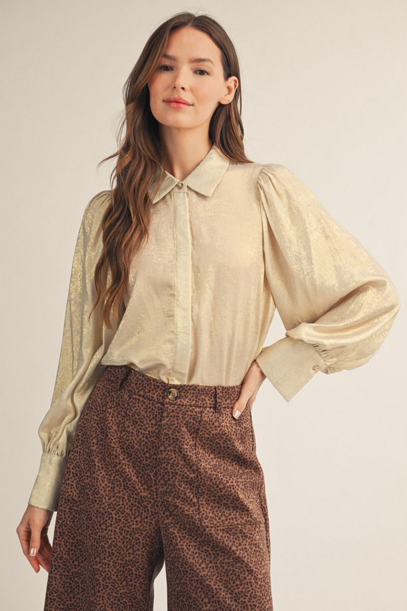 PUFF SHOULDER BUTTON DOWN TOP