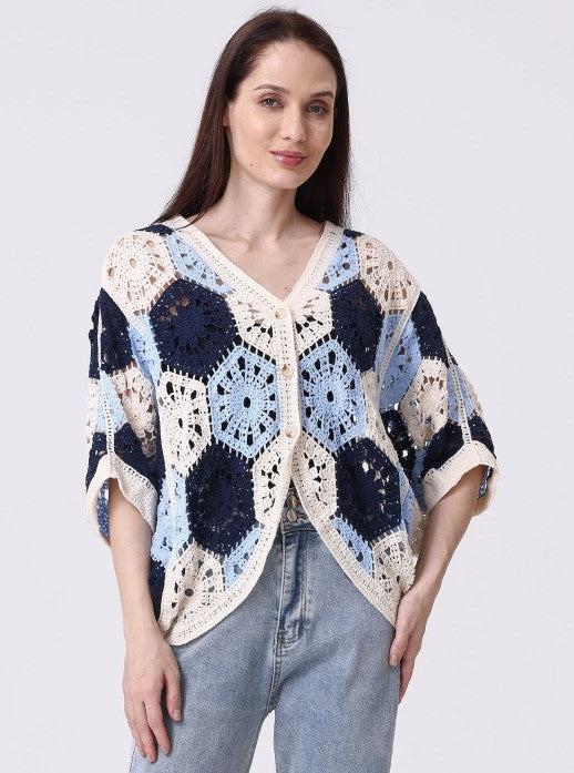 CROCHET 3 BUTTON SWEATER