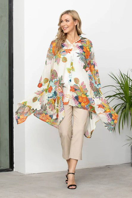 ORANGE TOP BUTTON UP HANKERCHIEF HEM