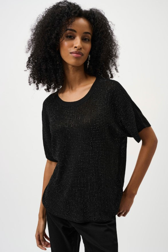 RIBKOFF TOP METALLIC KNITTED TEE RHINESTONES