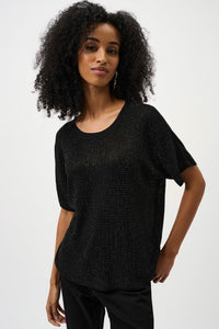 RIBKOFF TOP METALLIC KNITTED TEE RHINESTONES