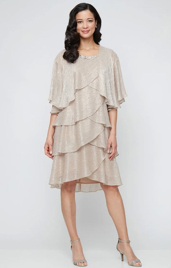 SLNY DRESS ARTCHK TIERED W/ JCKT