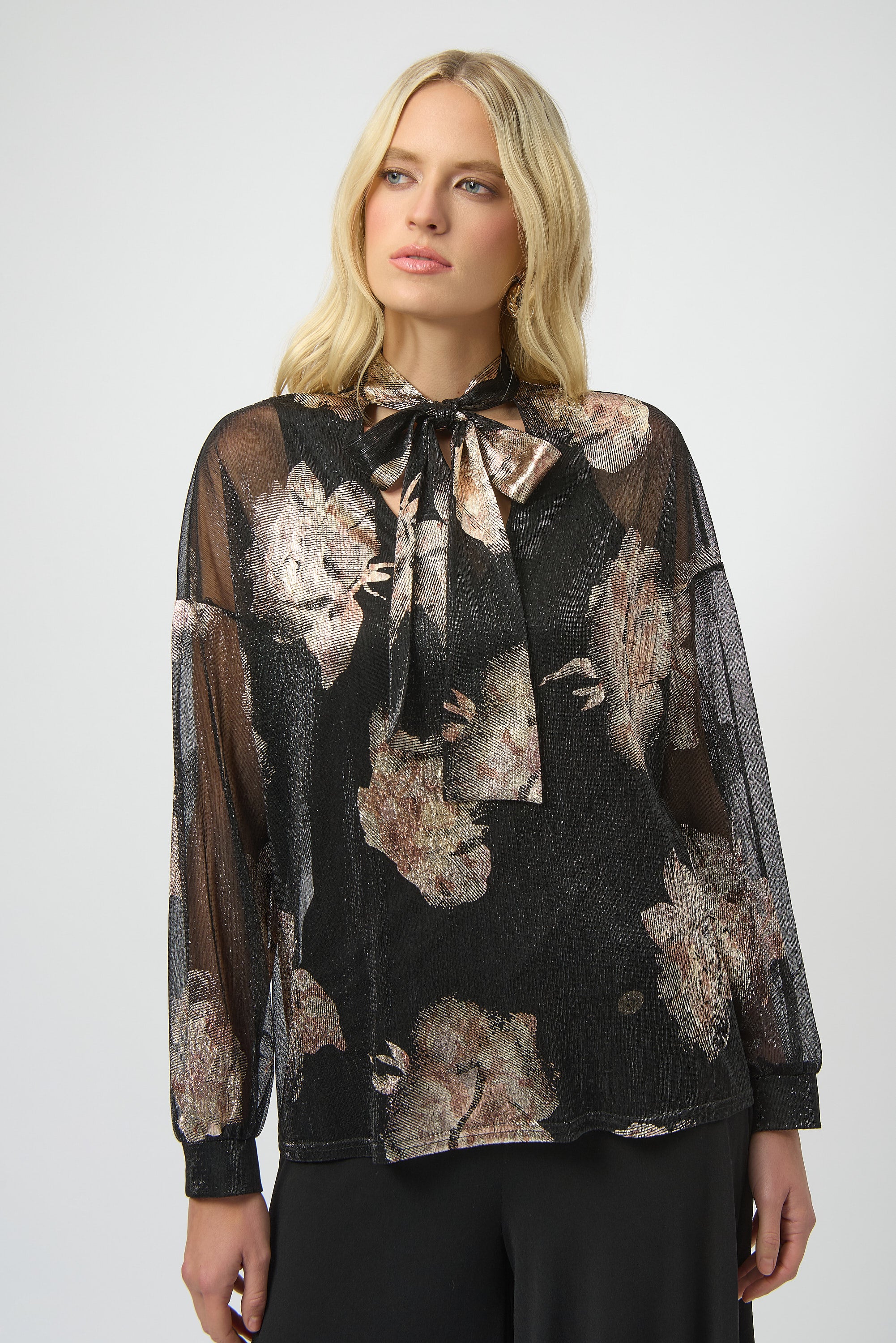 RIBKO BLOUSE SHEER PRNT TIE