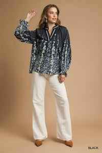 UM BLOUSE V NK PRINT L/S