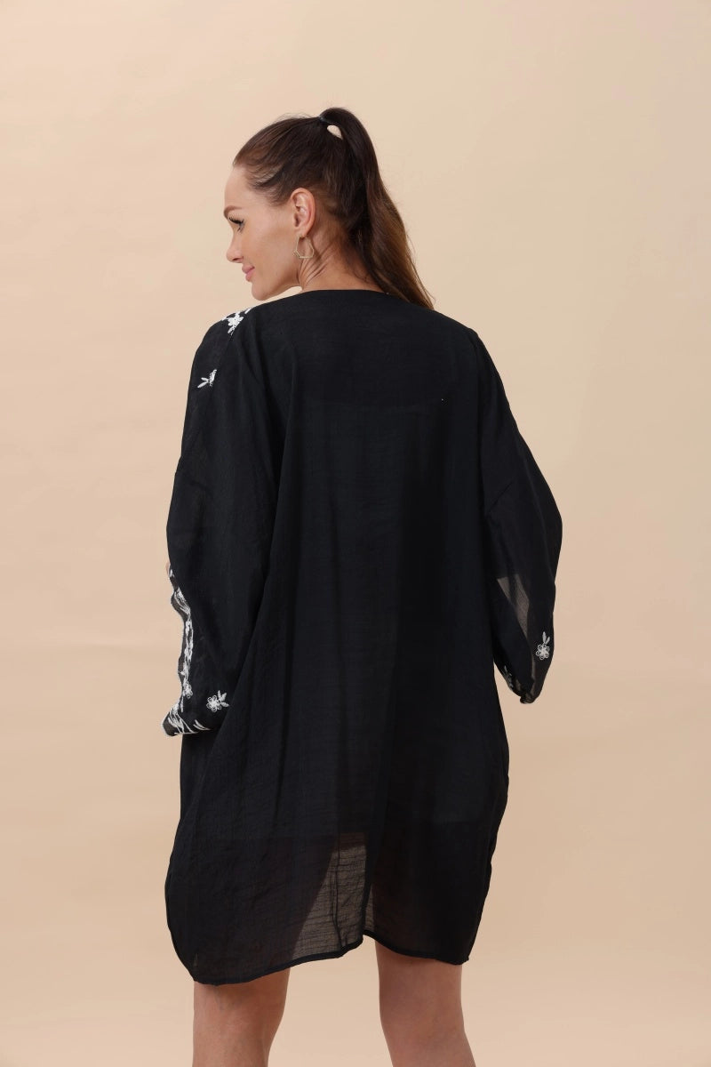 FLORAL EMB CARDI BLACK
