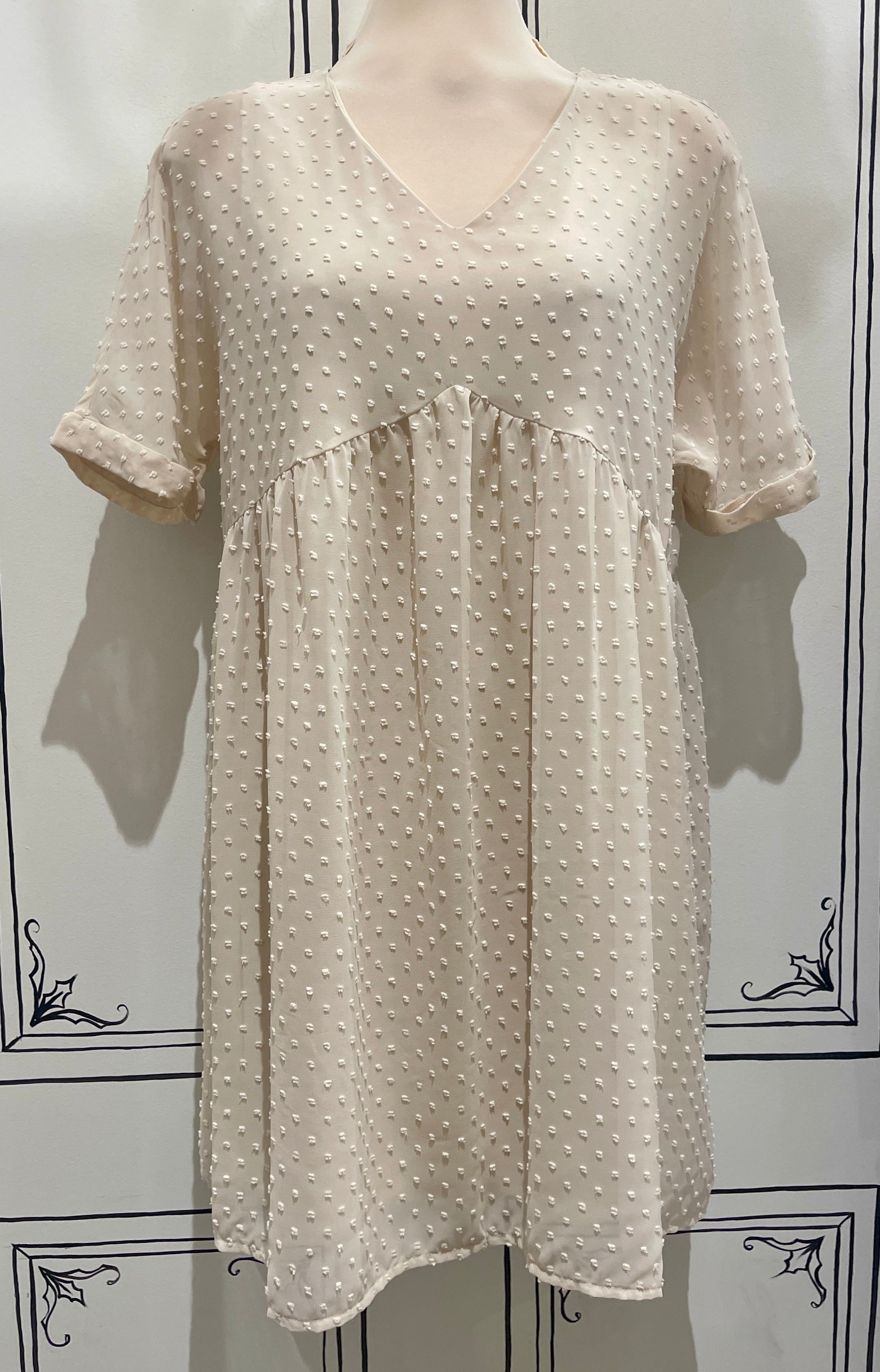 SWISS DOT BABYDOLL V NECK DRESS