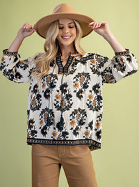 GIGIO BLOUSE FLORAL PRINT 3/4 SLV