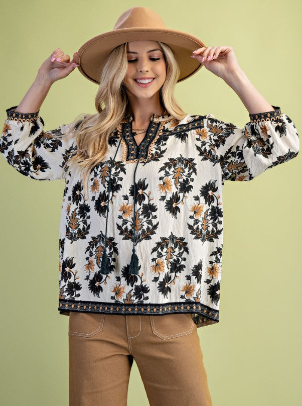 GIGIO BLOUSE FLORAL PRINT 3/4 SLV