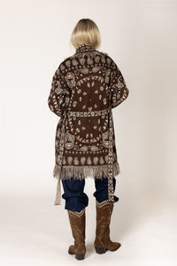 FRINGE TRIM CARDIGAN WITH BELT