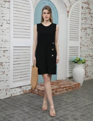 ORANGE DRESS SLVLS BUTTON ON SIDE