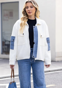 ORANGE JACKET DENIM TRIM ZIP UP KNIT