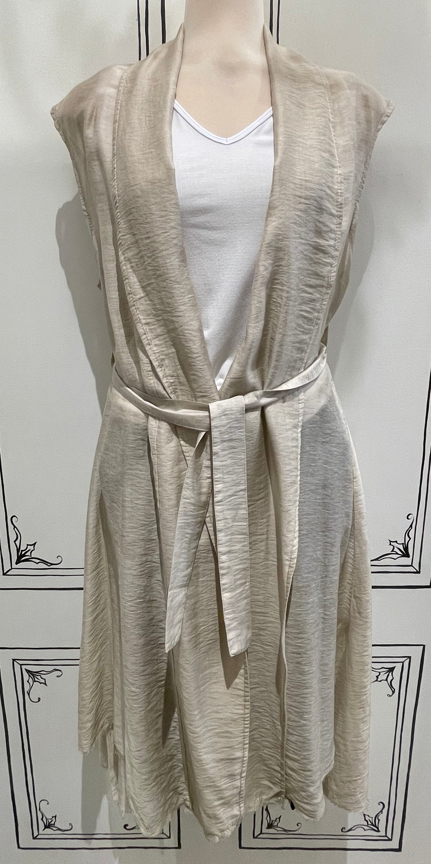 LONG BELTED MESH BACK VEST