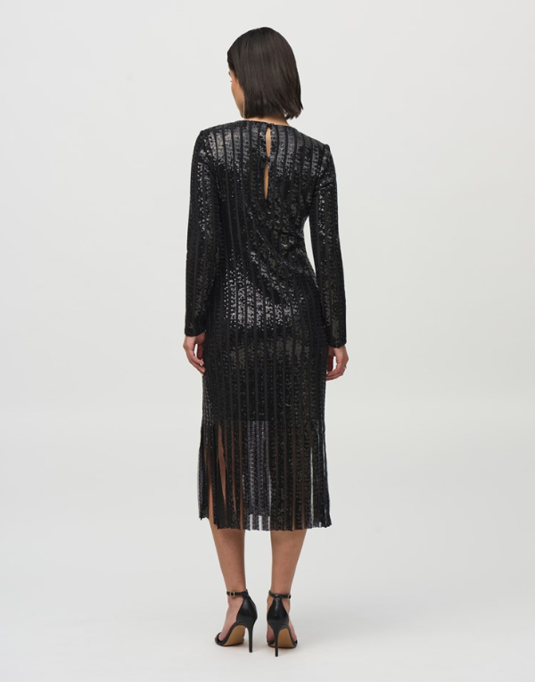 JOSEPH RIBKOFF SEQUIN MIDI FRINGE DRESS