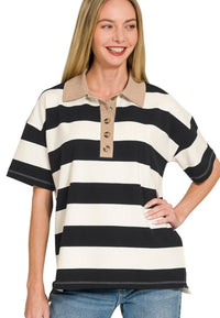 STRIPED COLLARED POLO SHIRT