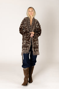 FRINGE TRIM CARDIGAN WITH BELT