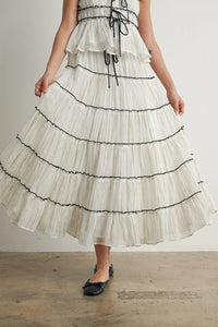 TIERED RUFFLED FLOWY MAXI TIE FRONT SKIRT