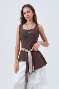 FAUX LEATHER BELT STUD W SCARF TIE