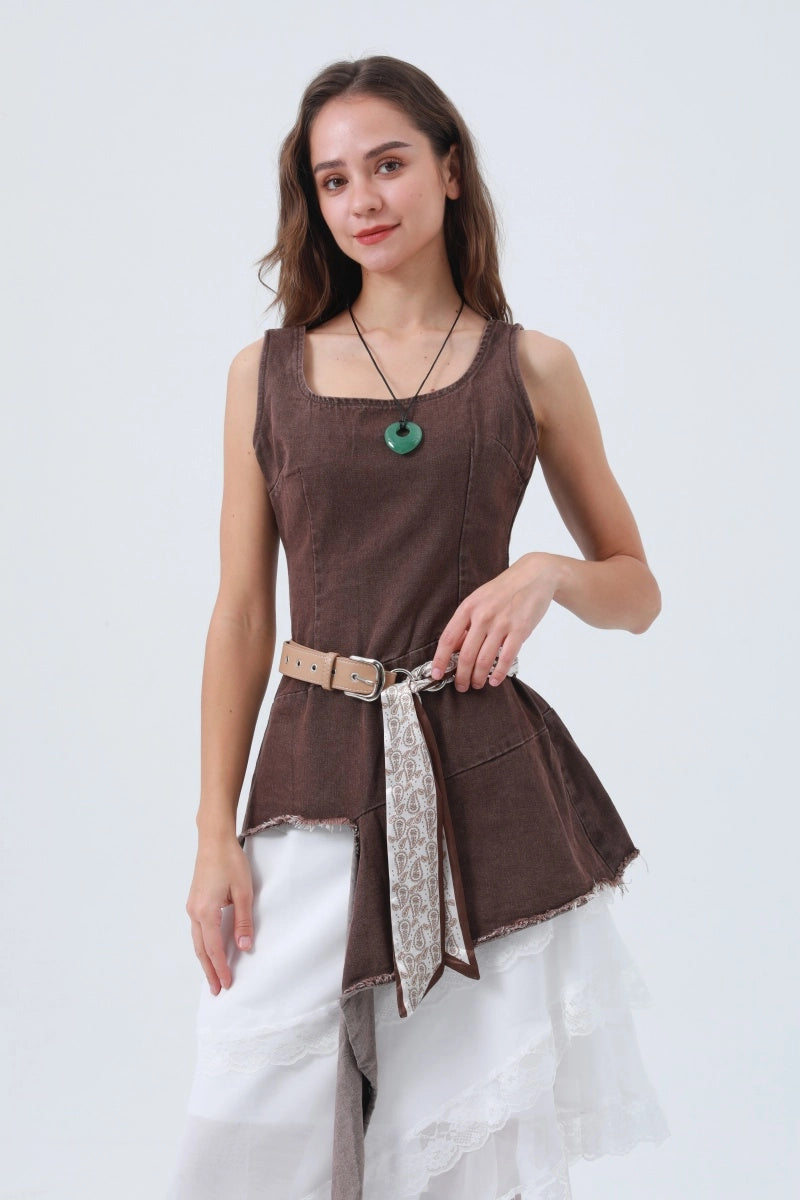 FAUX LEATHER BELT STUD W SCARF TIE