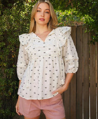 UM TOP RUFFLE SLEEVE BOW