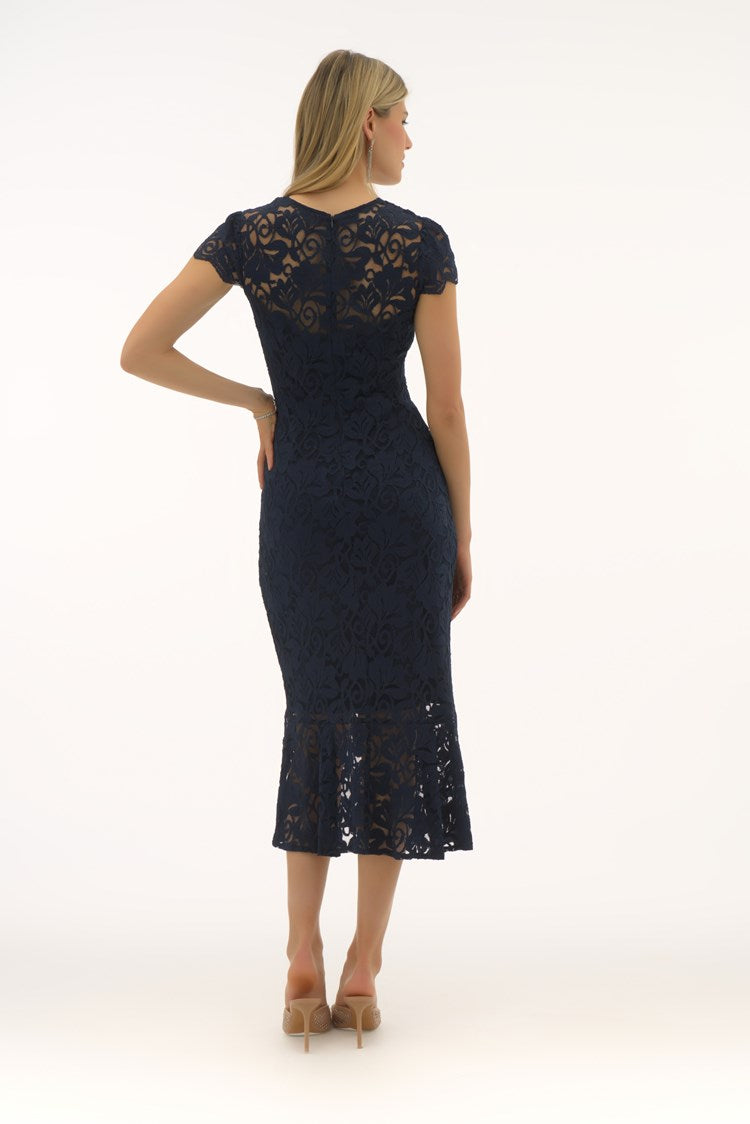 RIBKO DRESS STRTCH LACE TRMPT