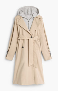 DESIGUAL LAPEL COLLAR TRENCH COAT WITH HOODIE