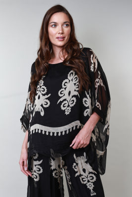 ALINA SILK CREAM PRINT TOP
