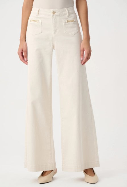 JOSEPH RIBKOFF FEATHERWEAVE DENIM PALAZZO PANTS
