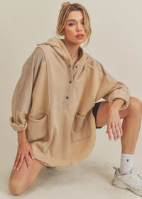 OVERSIZED HENLEY FABRIC HOODIE WITH CORDUROY PANELS