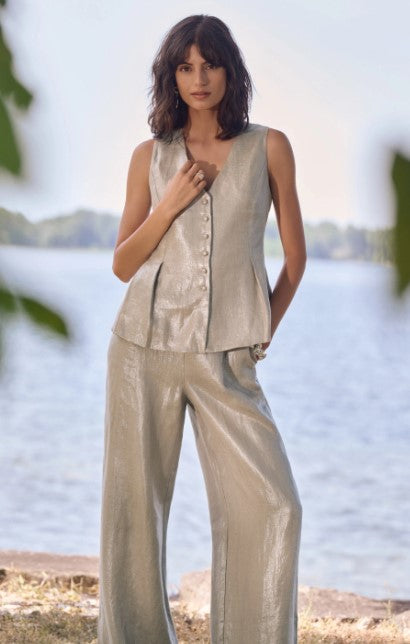 JOSEPH RIBKOFF FOILED LINEN PEPLUM VEST