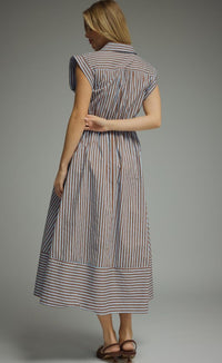 CAP SLEEVE MIDI V NECK DRESS