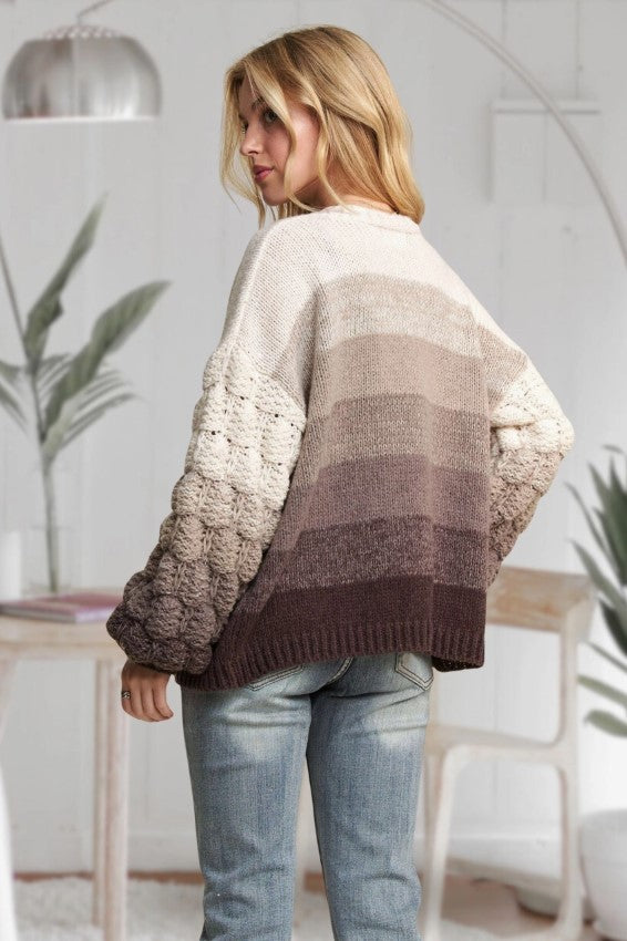 PUFF SLEEVES OMBRE CARDIGAN