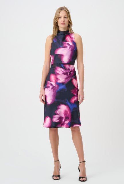 RIBKOFF DRESS FLORAL PRINT SATIN HALTER