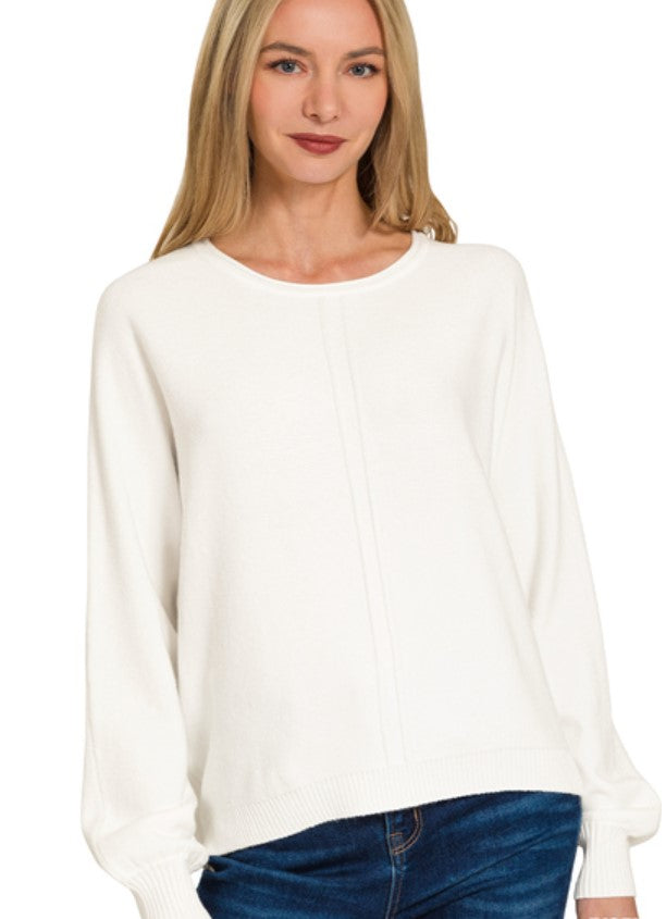 FRONT SEAM ROUND NECK SWEATER