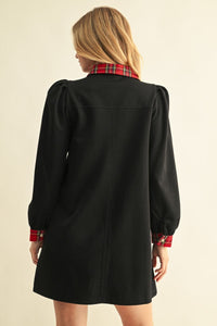 PUFF SHOULDER LONG SLEEVE SHIFT DRESS