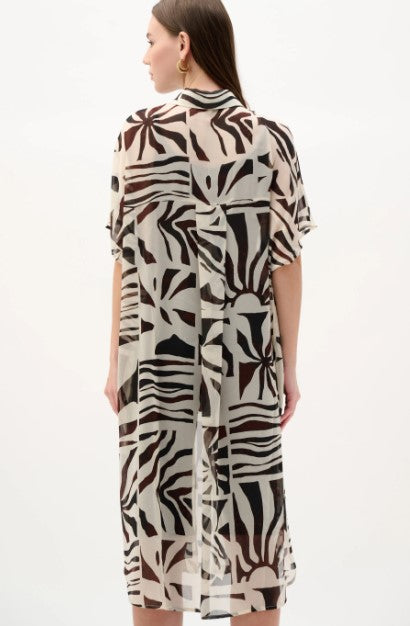 JOSEPH RIBKOFF CHIFFON TROPICAL PRINT STRAIGHT BLOUSE