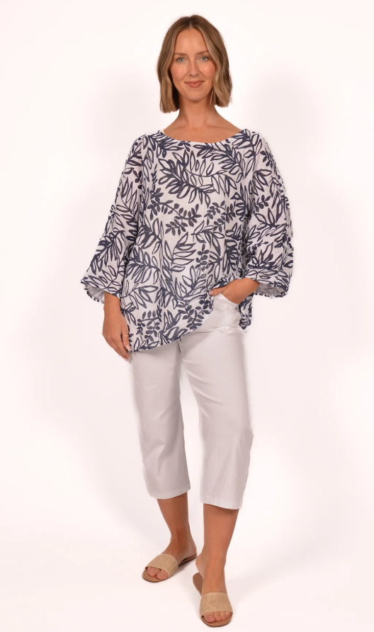 CATHERINE LINEN LEAF PRINT TOP