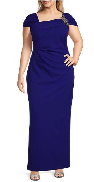 ALEX DRESS ASYM EMBLSHD NECK CAP SLV